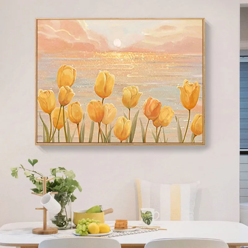 DIY Cross Stitch Kits Printed Fabric Flower Tulip Painting Embroidery Kits Cross Stitch Needle Arts&Craft 11CT Cotton Home Decor