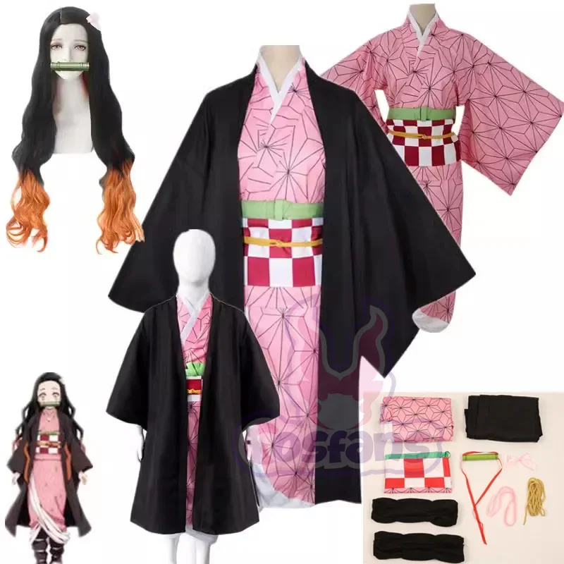 

Anime Demon Slayer Kamado Nezuko Cosplay Costume Japanese Anime Carnival Party Adult Uniform Girls Halloween Costume for Kids