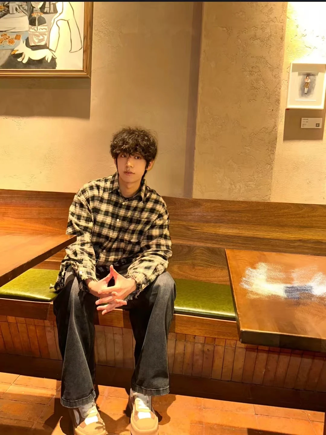 

Американский ретро клетчатый край с потертостями Long Sve irt Свободные повседневные пары Cleanfit irt Женская мужская версия Осенняя одежда