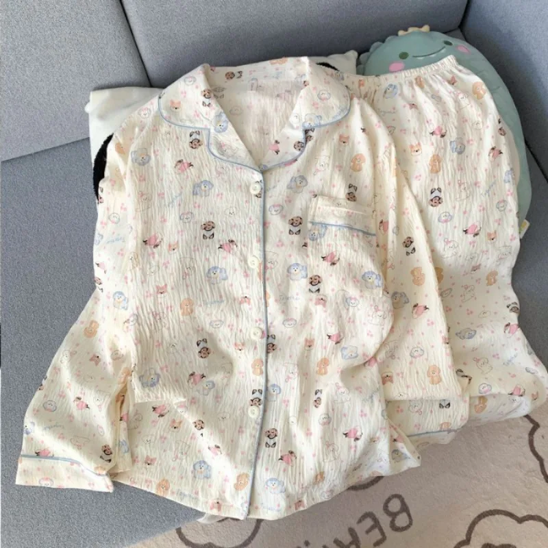 Stickerei Hund Vintage Plaid 2-stück Anzug Pyjama Femme Koreanischen Stil Casual Weiche Mode frauen Pyjamas Herbst Neue Nachtwäsche – Detail 11