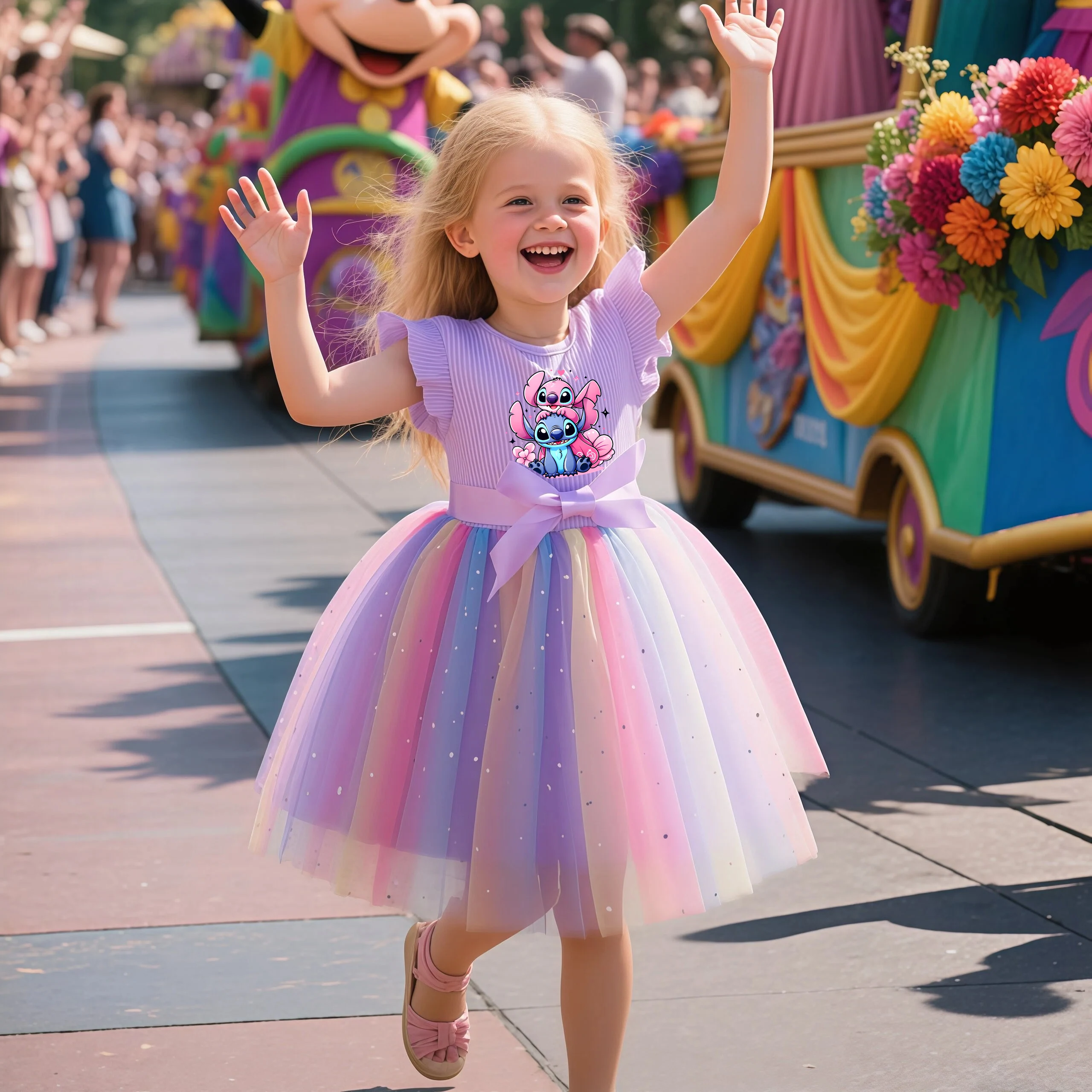 

Stitch New Girls Dress for Sequins Birthday Toddler Girls Rainbow Tulle Dress Sweet Kids Princess Dress for Girls 1-5Y