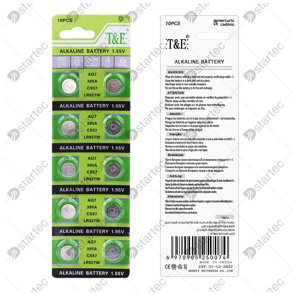 10PCS AG7 LR927 395 1.55V Button Batteries For Watch Toys Remote L927F LR57 SR927 LR926 395A 399 195 Cell Coin Alkaline Battery