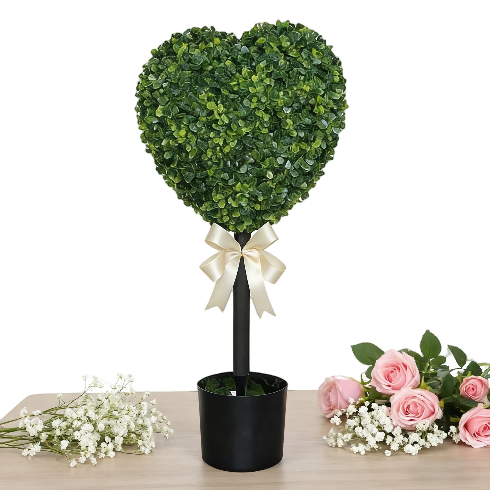 

Искусственный шар-топиарий из боксуса в форме сердца с горшком и бантом, искусственное растение из боксуса для декора дома на День святого Валентина