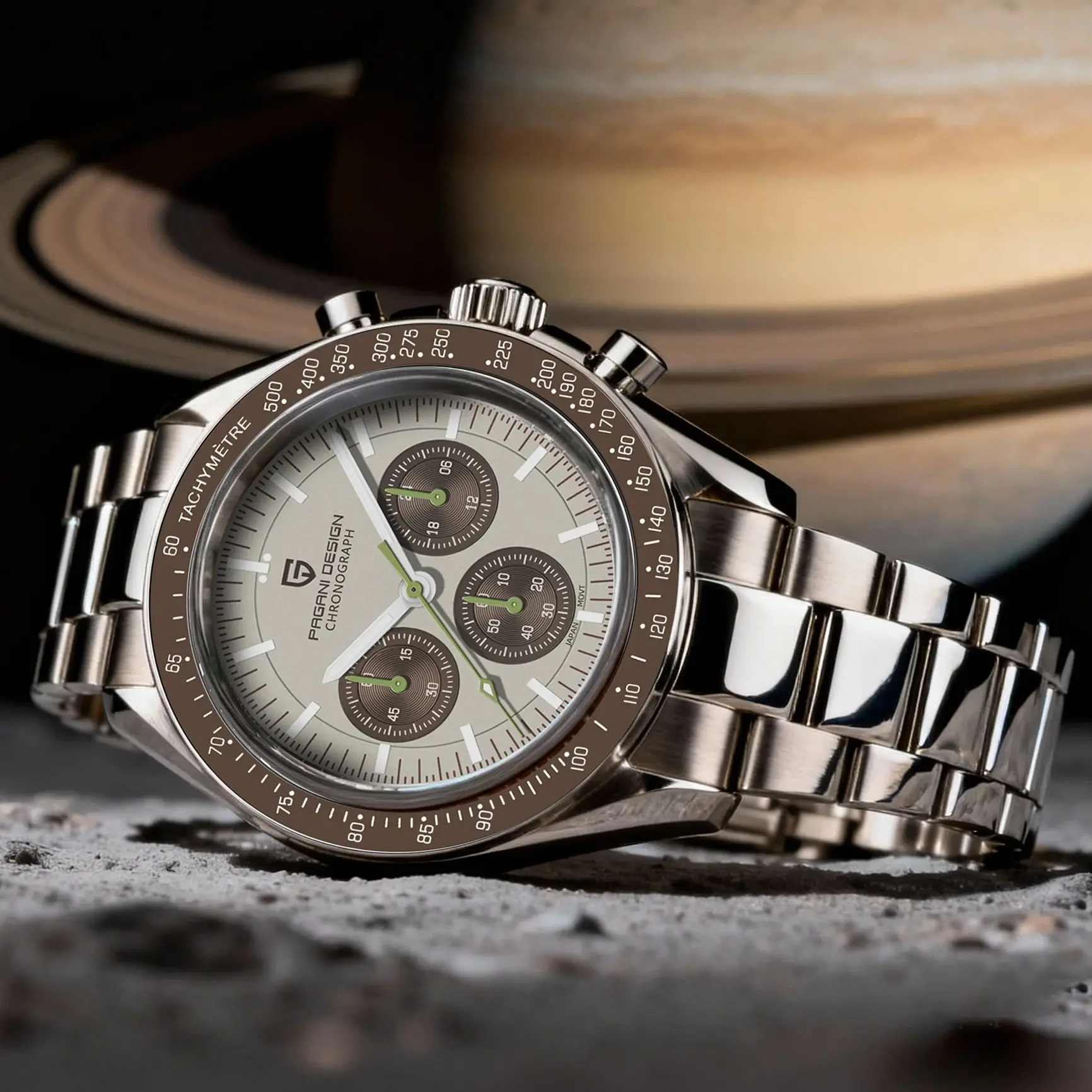 Reloj de Pulsera PAGANI DESIGN 2026 Nuevo Modelo Saturno para Hombre, Reloj de Cuarzo Deportivo Color Beige Claro con Cronógrafo, Cristal de Zafiro AR