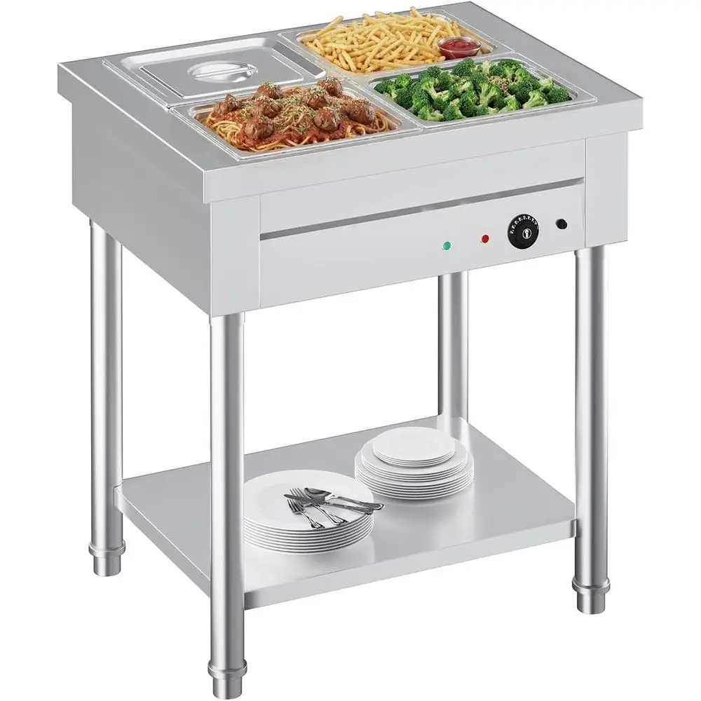 

1500W Electric Steam Table with 4x10QT Pans, Stainless Steel Food Warmer for Catering, Parties, and Hospitality