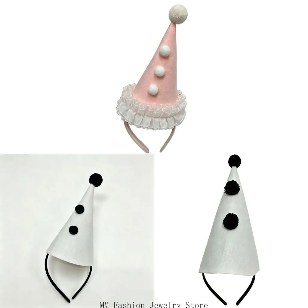 Party Clown Hat Headband with Upright Mini Accent and Wide Band for Quick Costume Outfit Styling at Parties D0UB