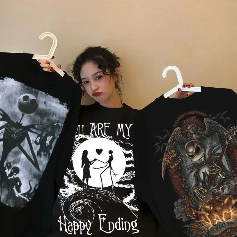 빈티지 남성 티셔츠 크리스마스 전의 악몽 프린트 반팔 고딕 레트로 티셔츠 탑 Y2K 셔츠 streetwear 하라주쿠