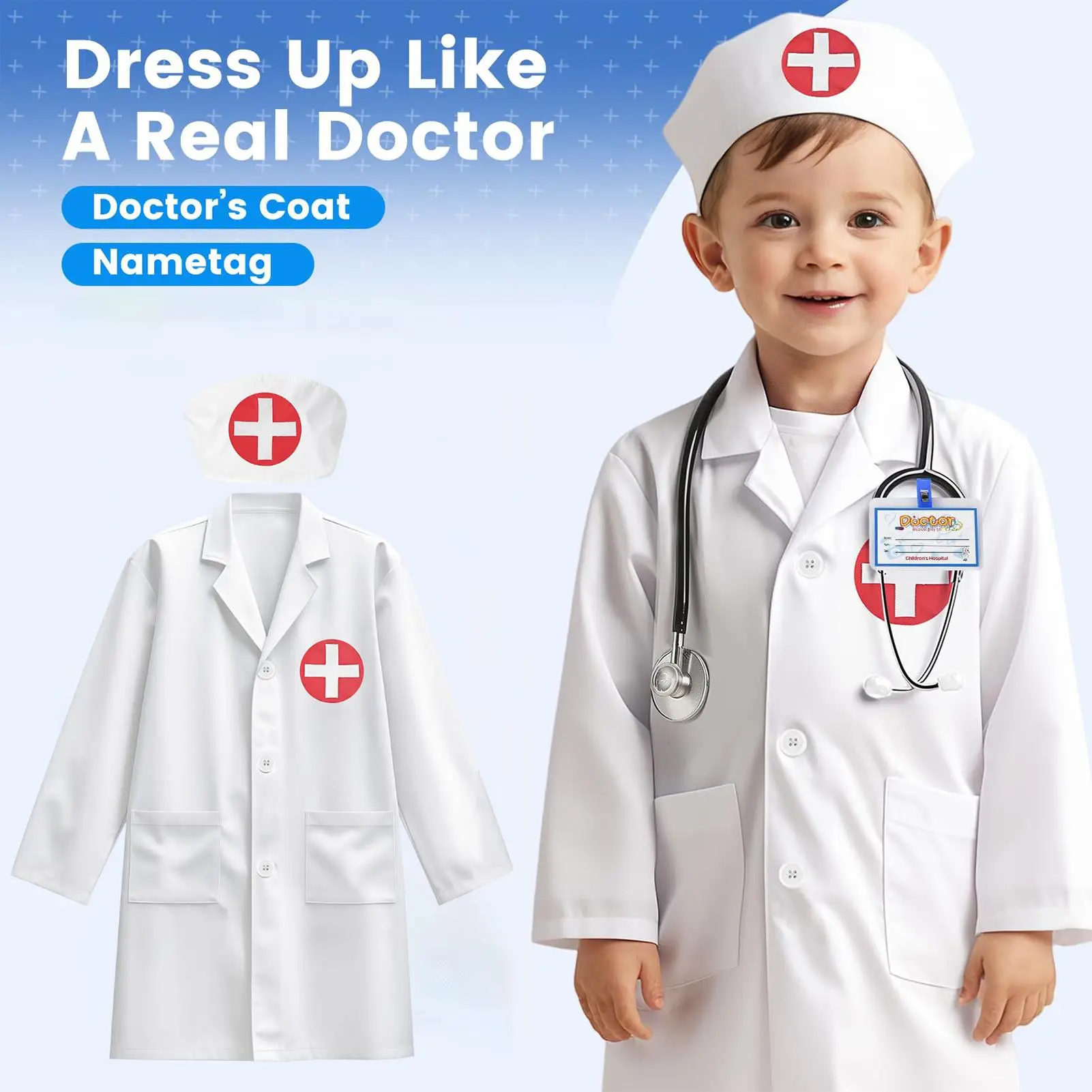 Kids Doctor Outfit Children Costume Doctor Role Play Outfit Pretend Play Detailed Machine Washable Clothing 3-8 Years Uniform