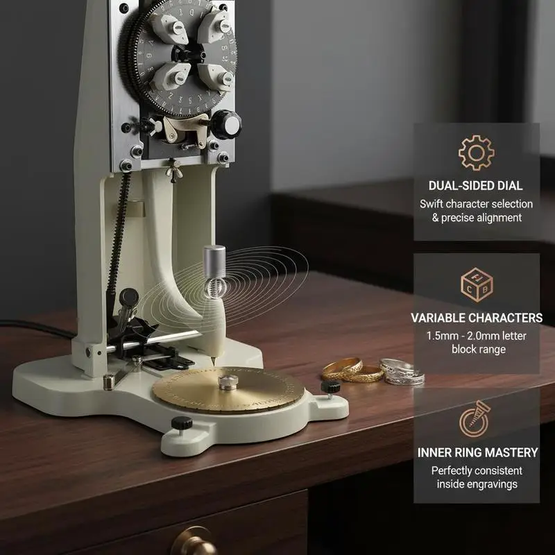 Internal Jewelry Carving Machine 1.5mm-2.0mm Character Block For Jewelry Shop Hobbyist Studio, Double Sided Dial Manual Lettering Tool Metal Ring Marking Equipment Professional Engraving Device view 5