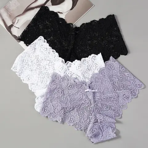 3Pcs Sexy Floral Lace Panties Women Briefs Low Waist Soft Lingerie Comfortable Female Underwear Girls Intimates Panties