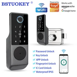 IP65 Waterproof 2.4G Wifi Tuya APP Smart Fingerprint Door Lock APP Open Electric Rim Motor Lock Electric Lock