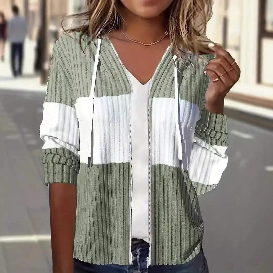 2024 Cappotto con cappuccio con cerniera da donna Caldo plaid Autunno Inverno Faion Capispalla casual Lungo Sve Materiale PU Nessun marchio