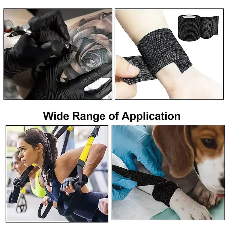 T-Rex 24pcs Handle Bandage Anti-slip Athletic Nonwoven Black Tape Tattoo Disposable Self-adhesive Elastic Bandage Grip Cover Wra