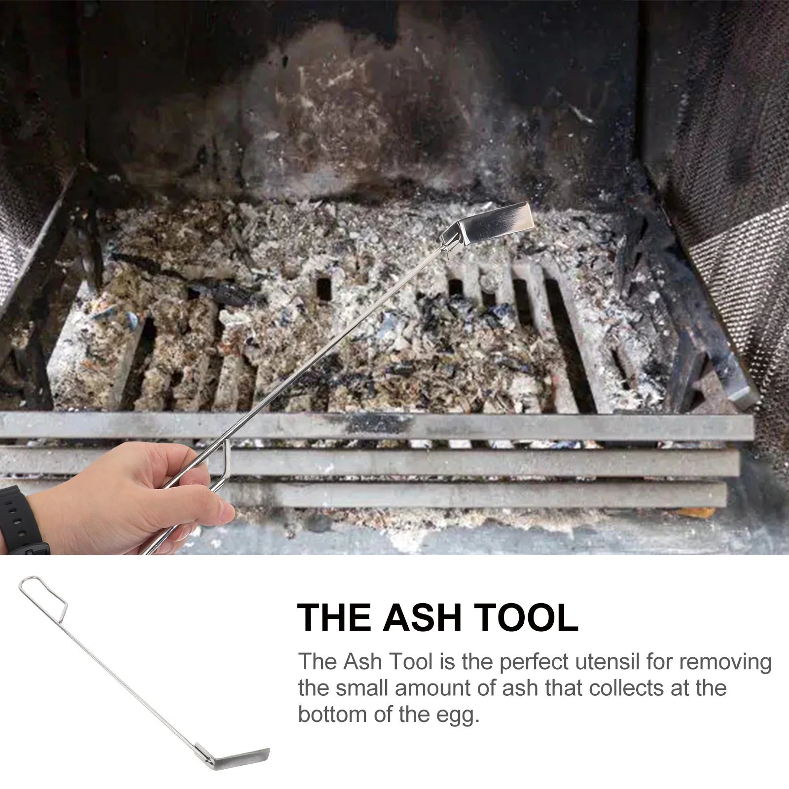 

46cm Stainless Steel Bbq Ash Tool Rake Resistant Comfortable Grip Hanging Hook for Charcoal Smoker Wood
