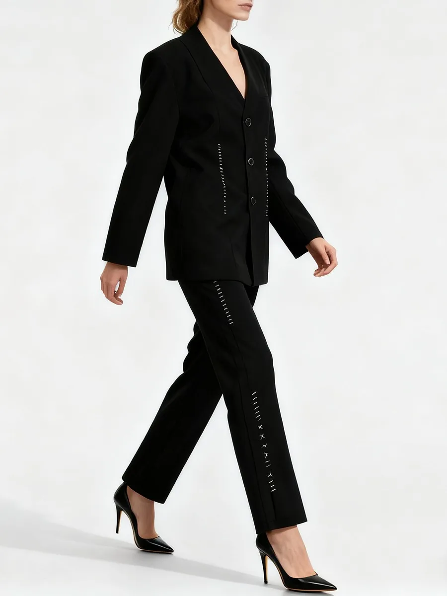 TWOTWINSTYLE التخسيس تقسم خط مشرق قطعتين مجموعات للنساء الخامس الرقبة طويلة الأكمام السترة عالية الخصر بانت مجموعة الموضة الإناث