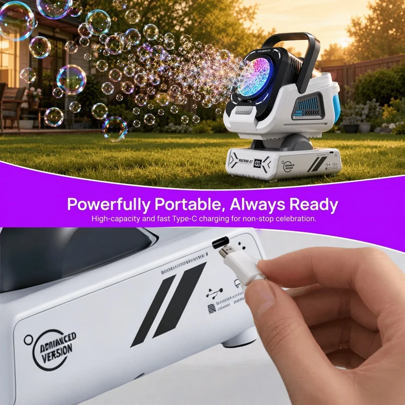Auto Rotate Bubble Machine RGB Light Remote Type-C Recharge Kids Wedding Party Toy