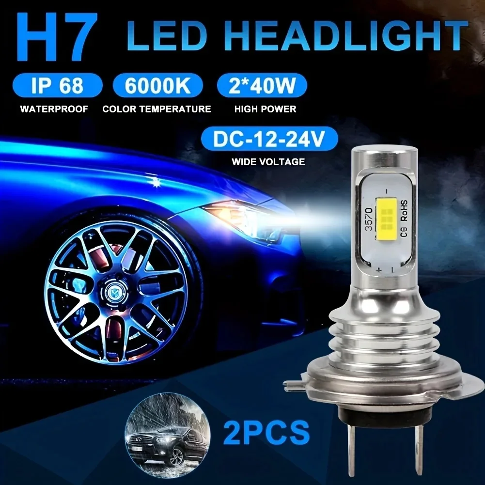 طقم مصابيح أمامية LED 80 وات H7، Hi/Lo Beam 6000K IP68 مقاوم للماء - مصباح أمامي الكل في واحد ومصباح ضباب لشاحنة السيارة SUV #3