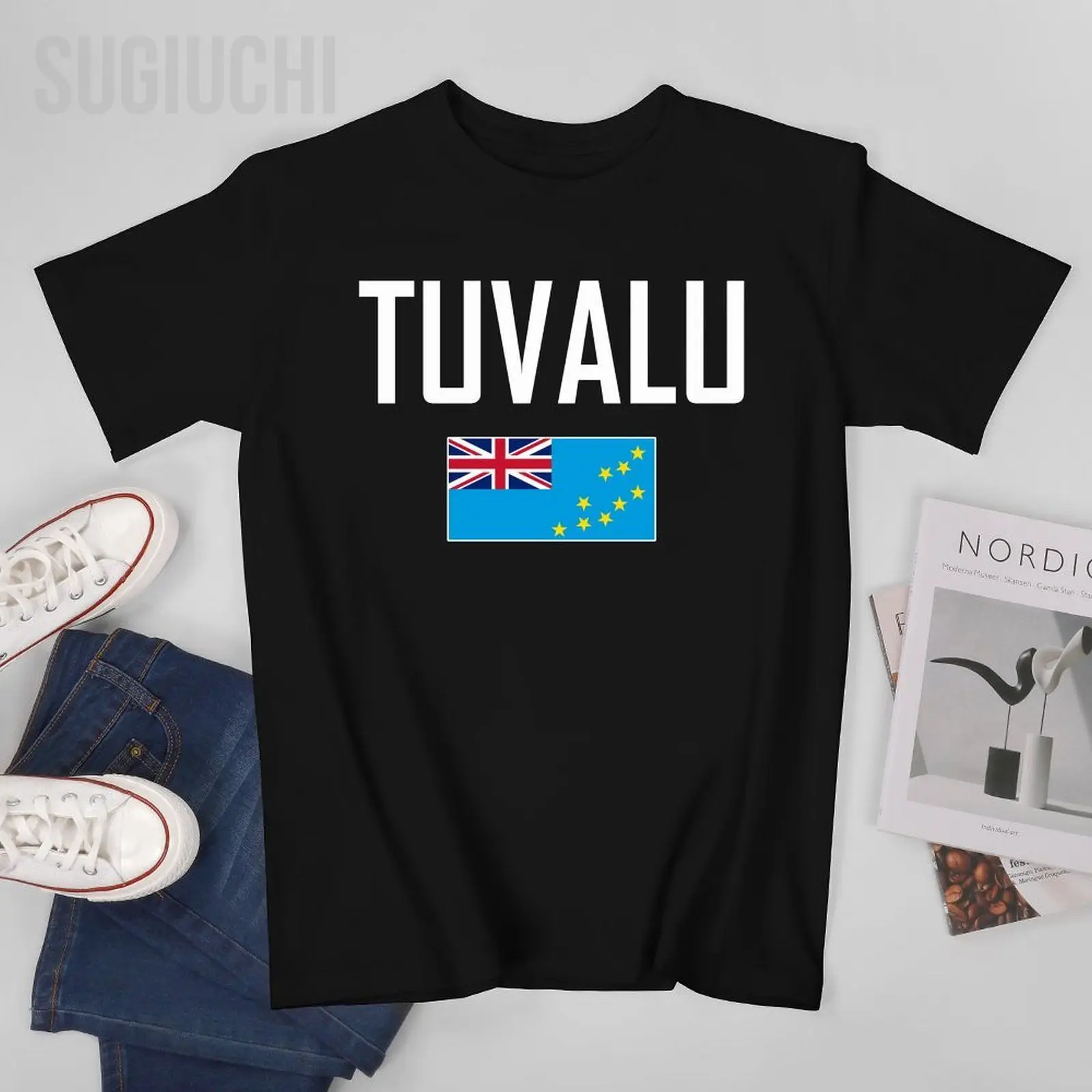 Unisex Men Tshirt Tuvalu Flag And Font Tees T-Shirt O-neck T Shirts Women Boys 100% Cotton Clothing More Color