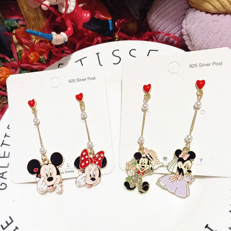 Disney Cartoon Mickey Earrings  Asymmetrical Cute Mickey Mouse Earrings New Fashion Jewelry Accessories Gifts for Girls