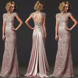 Elegant Mother Of The Bride Dresses  Lace Beaded  Groom Long Mother Dresses For Wedding