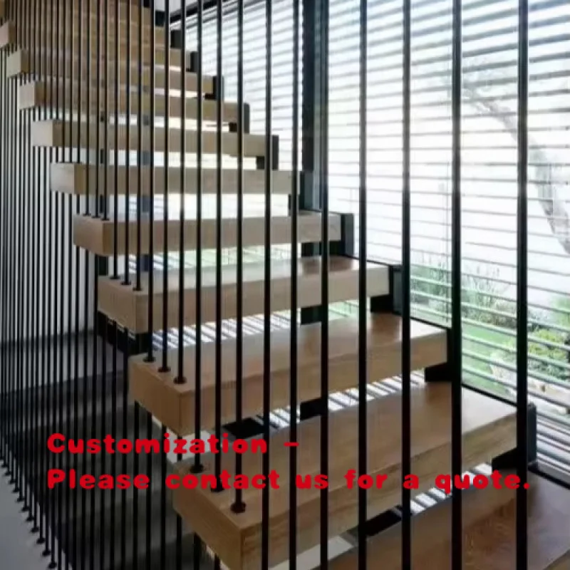 custom.Foshan Factory Customized Modern Design Floating Wooden Tread Steel-Wood Staircases Villas
