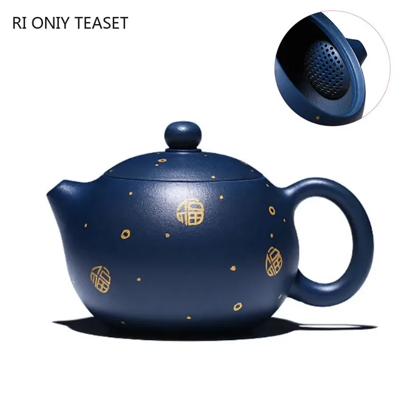 

170ml Chinese Yixing Purple Clay Teapots Ball Shaped Infuser Xishi Tea Pot Raw Ore Dark Green Mud Kettle Handmade Zisha Tea Set