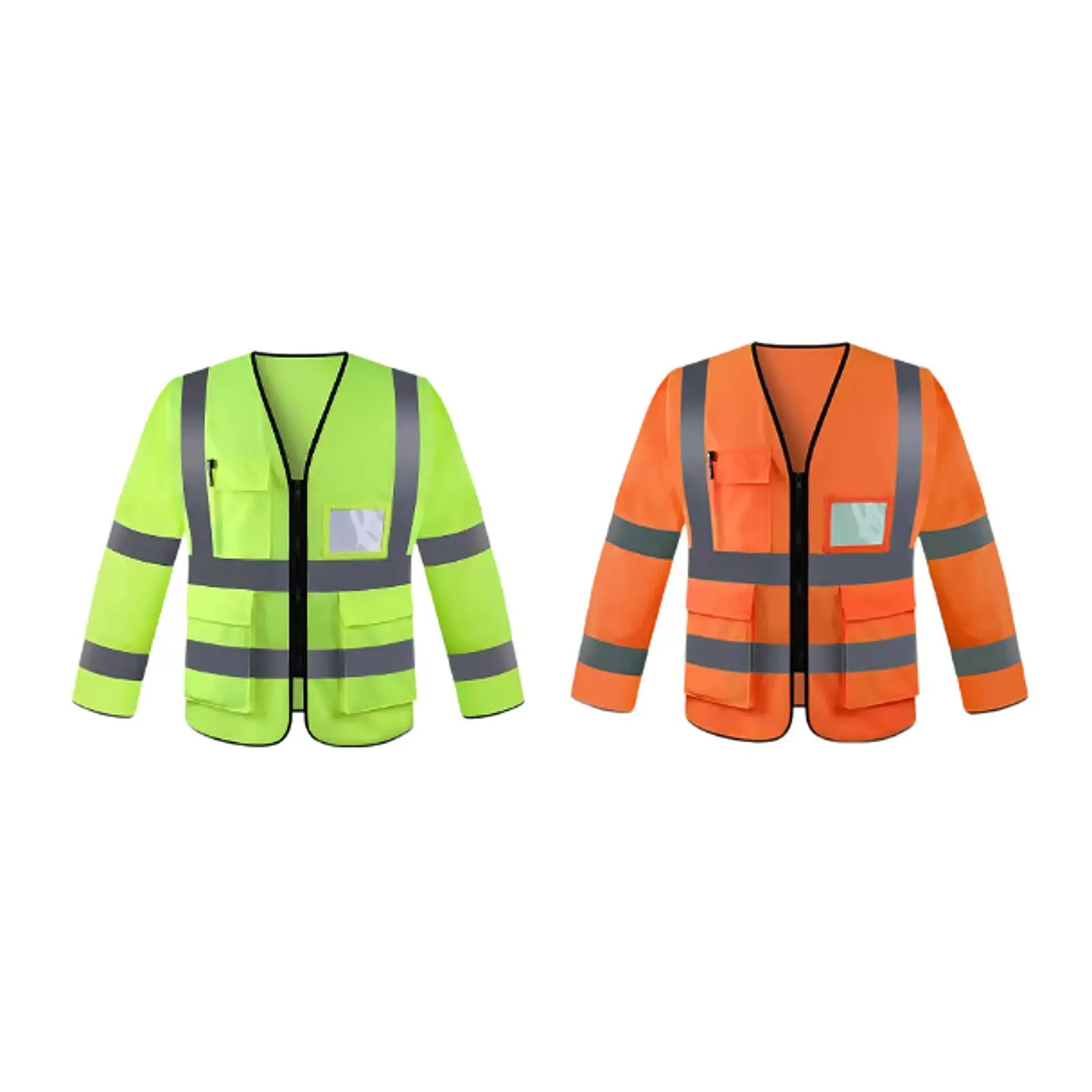 Reflective Safety Vest Long Sleeved Work Vest High Visibility Multi Pockets for Sanitation, Construction, Volunteer, Traffic,