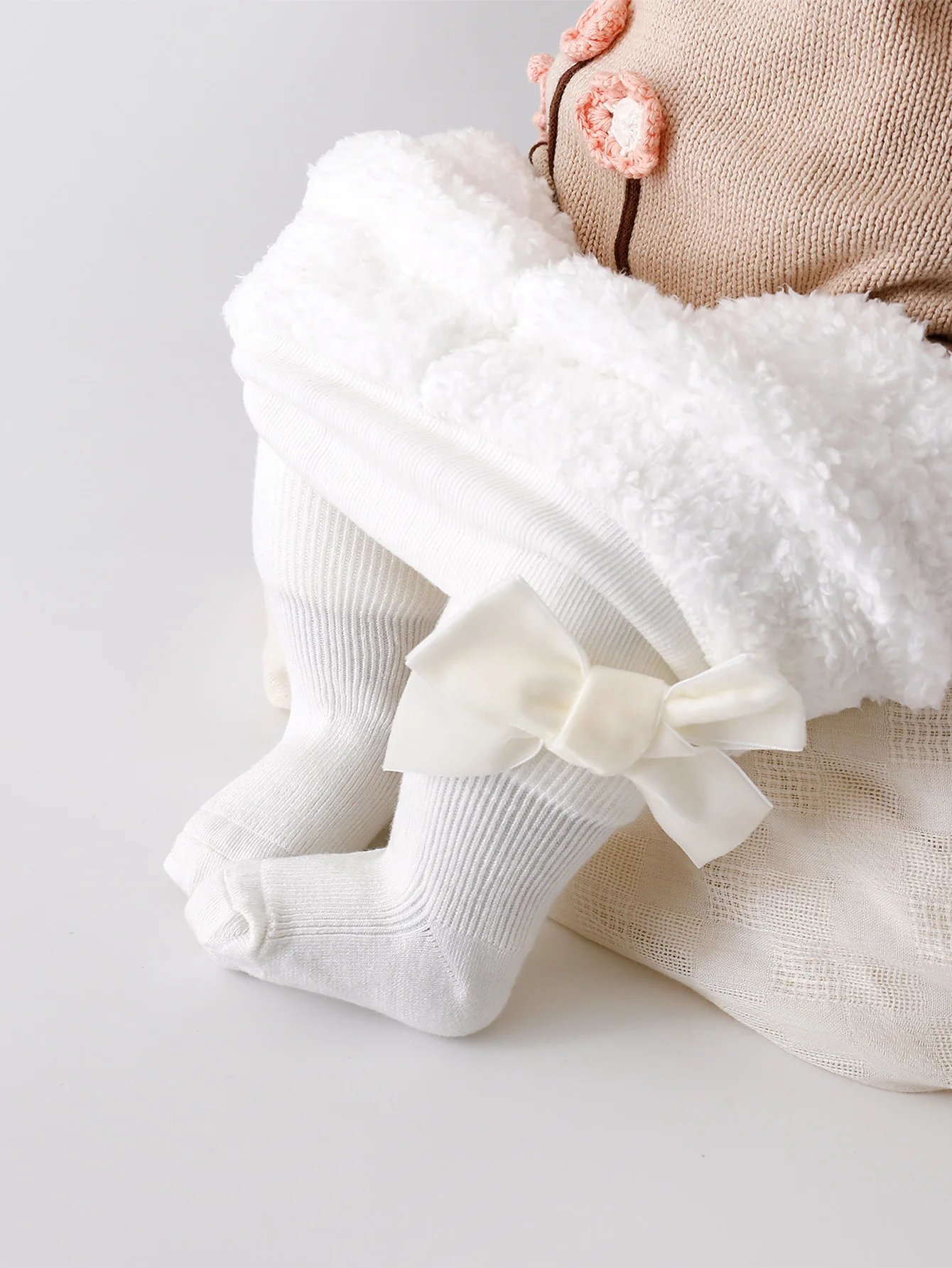 1 Pair of Girls' Thick Casual Cotton Toddler Baby Girls' Pantyhose with Velvet Bowknots, Snowproof and Warm Children's Tights, 0-3 Years Old