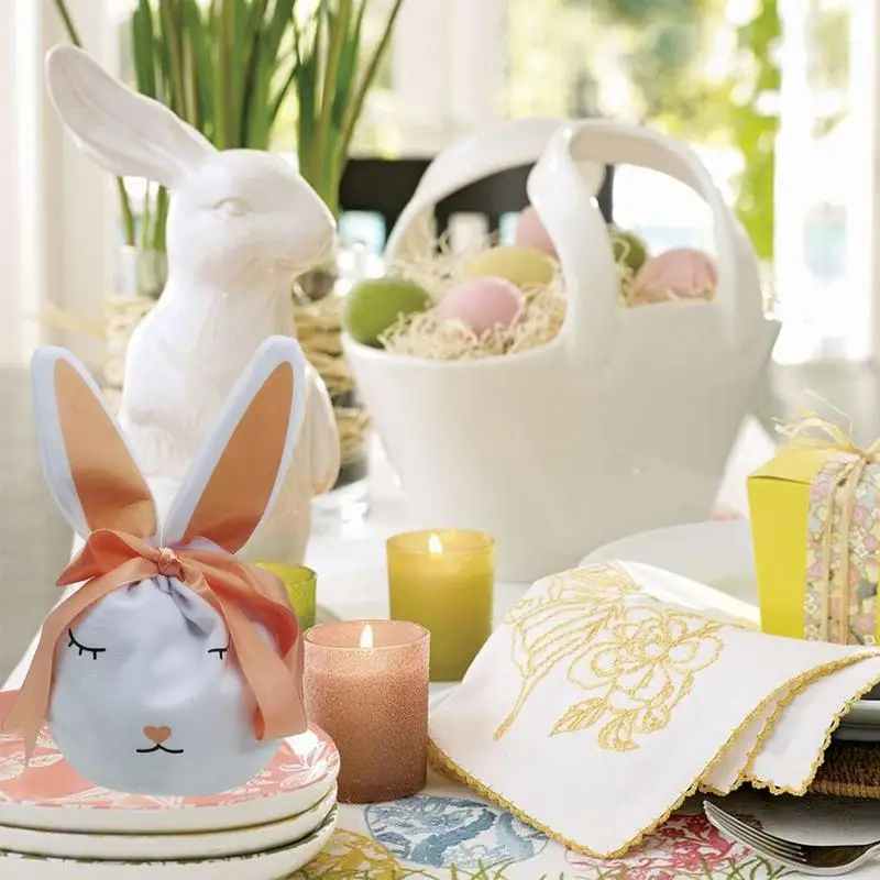 2024 Cosmetic Bag With Rabbit Ear Wool Blended Felt Easter Felt Easter Bunny Treat Bags Cute Bunny Treat Storage Gift Bag