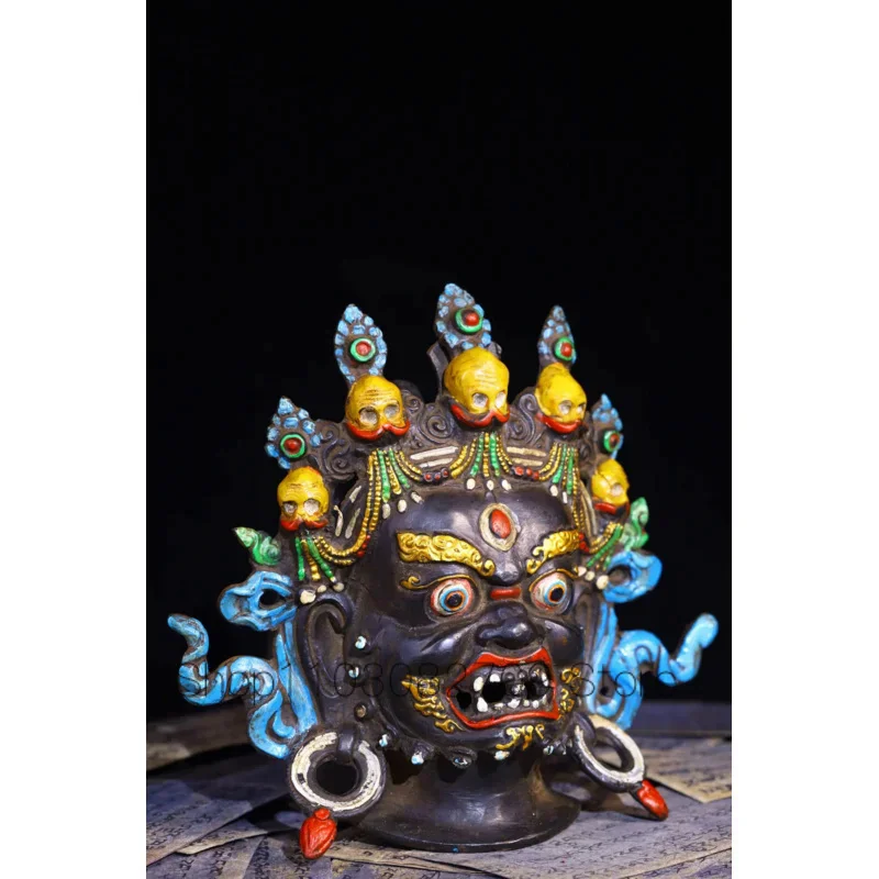 Imagem -05 - Tibet Temple Collection Old Bronze Cinnabar Vajrapani Buddha Head Skull Mask Amuleto Adoração Hall Town House 8