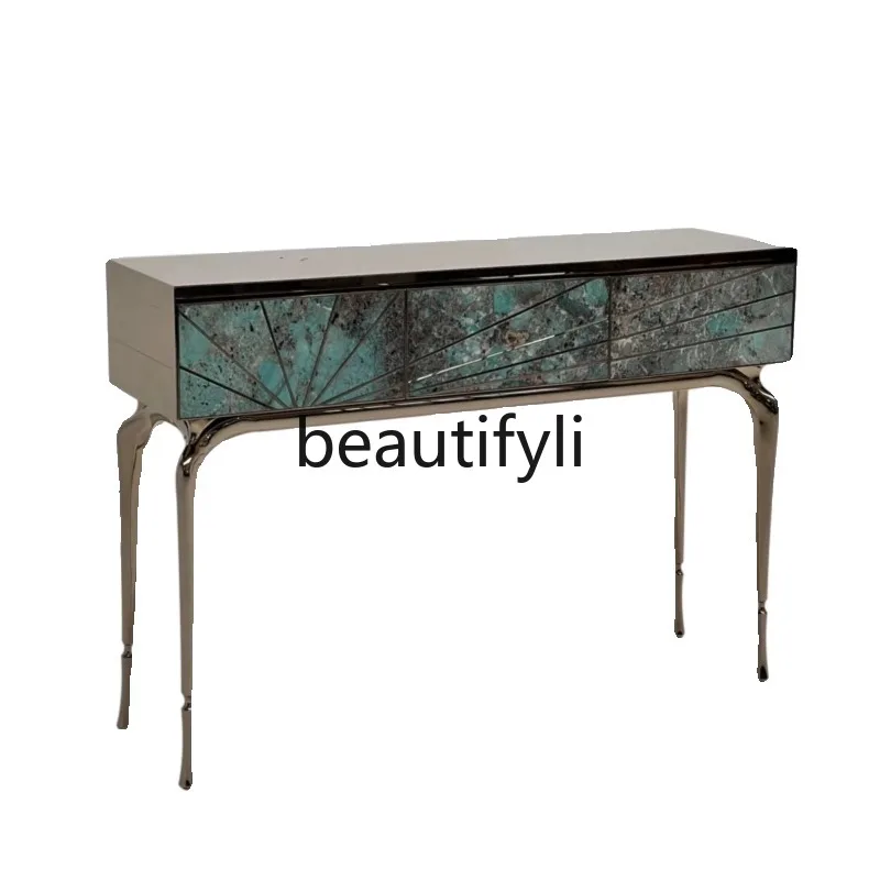 

Light luxury agate entrance table Modern entrance stainless steel storage table High-end simple locker