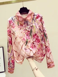 Camicia in Chiffon da donna primavera estate top camicette a maniche lunghe stampate All-match di nuova moda retrò Y585