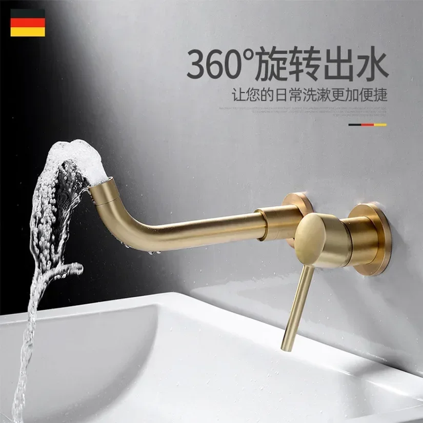 Bagnolux Brass Bathroom Faucet - Brushed Gold Single Lever, Hot/Cold Mixer, Deck Mounted view 3