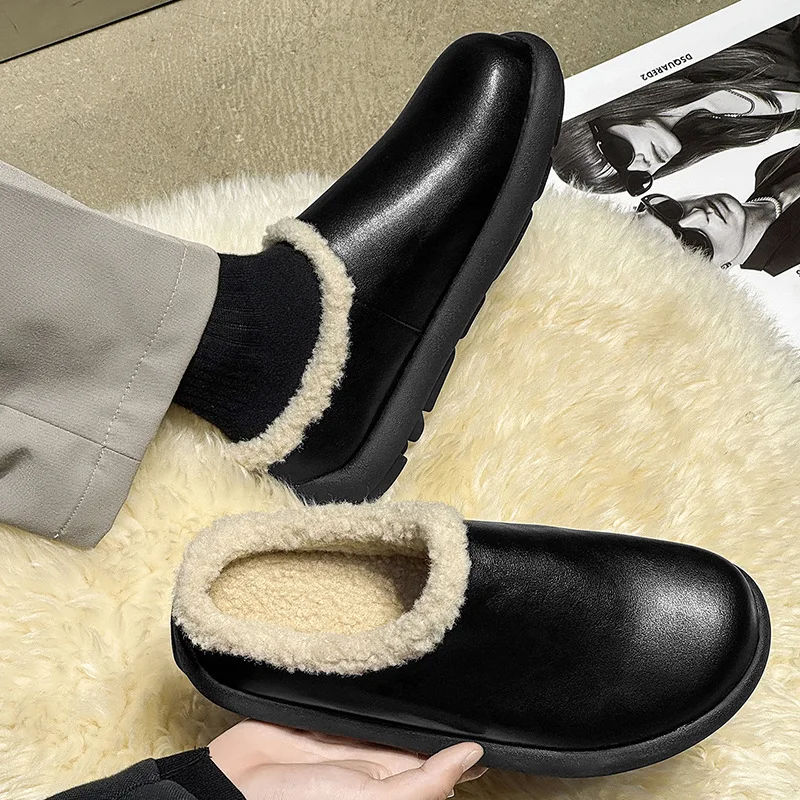 2025 الرجال النساء شتاء دافئ الفراء البغال النعال أفخم أحذية للجنسين غطاء الموضة تو الشرائح الأزواج مريحة عادية الشقق #2