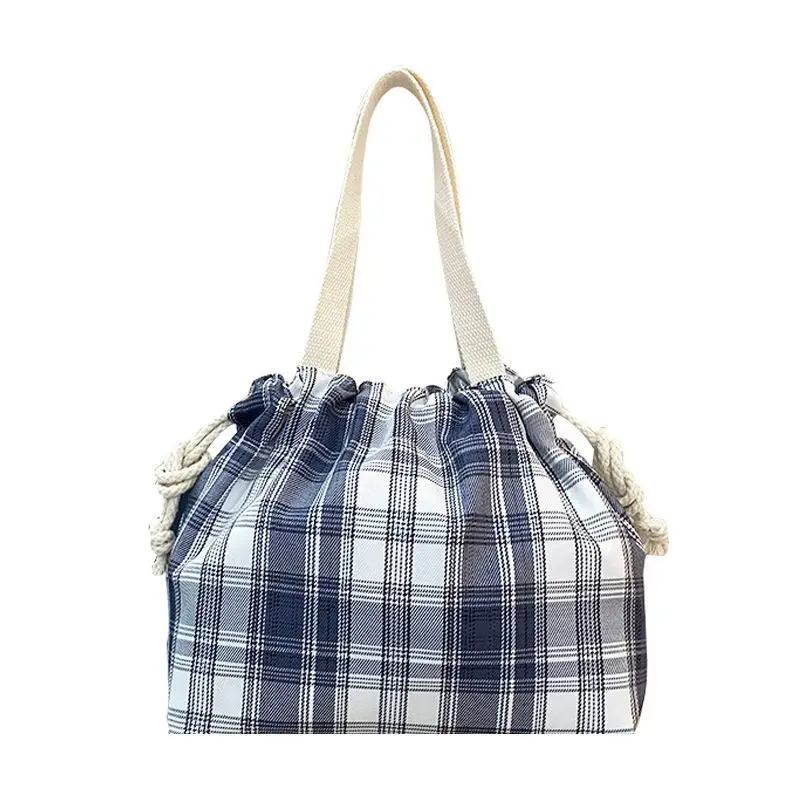 Karierte Handtasche mit Kordelzug, wasserdicht, ölbeständig, Lunchtasche, tragbare Kosmetik-Aufbewahrungstasche, modische Tragetasche – Detail 4