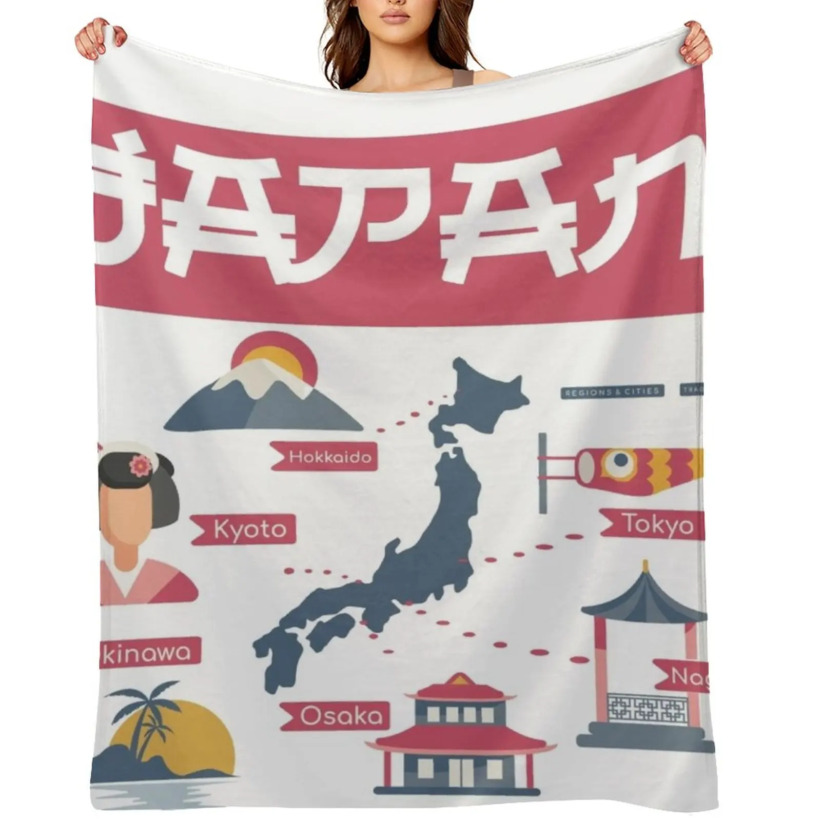 

Japan Map Guide Throw Blanket Soft Plaid Multi-Purpose for sofa Plaid on the sofa Blankets