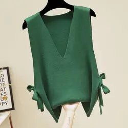 Women's Loose Bow Sweater Vest Spring Autumn New Western-style Elegant Fashion Slimming All-match Knitted Tank Top for Women