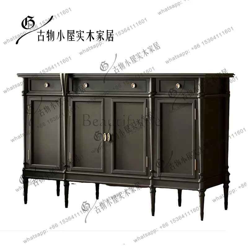 

French simple black side cabinet/wabi sandy wind solid wood living room old storage locker