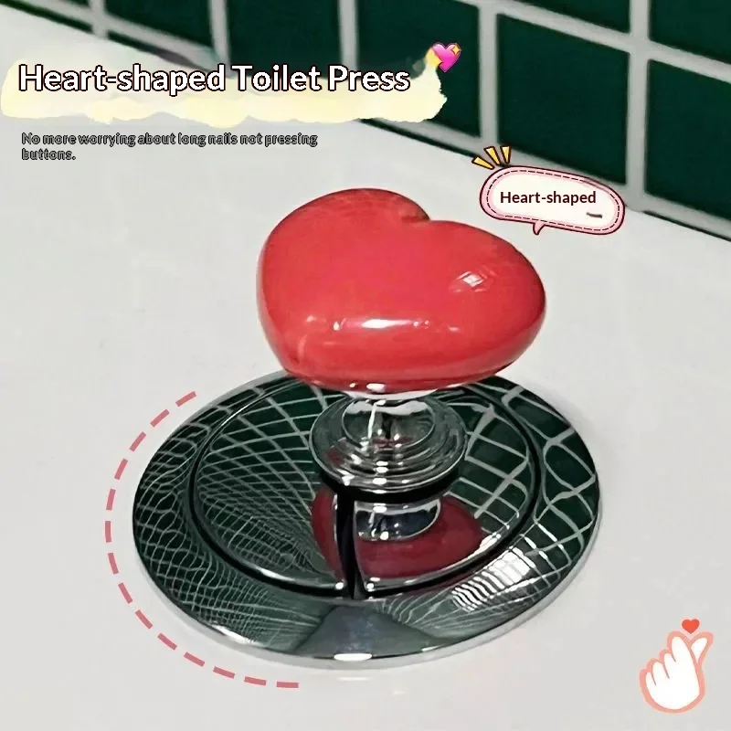 Handle Toilet Press Button Heart Shaped Press Tank Push Switch Toilet Bathing Room Decor Water Press Flush Button Home Tools