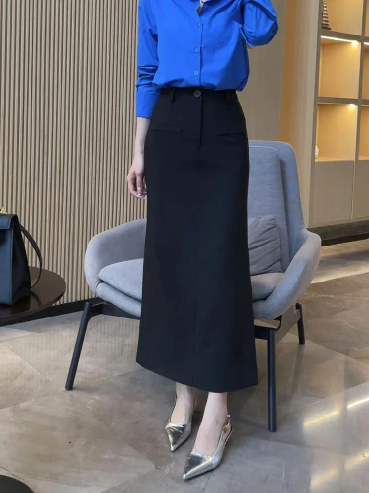 

Spring 2025 High Waist Straight Cut Midi Skirt Slimming Split Versatile Tailored f-length Bodycon Skirt Faionable Women'...