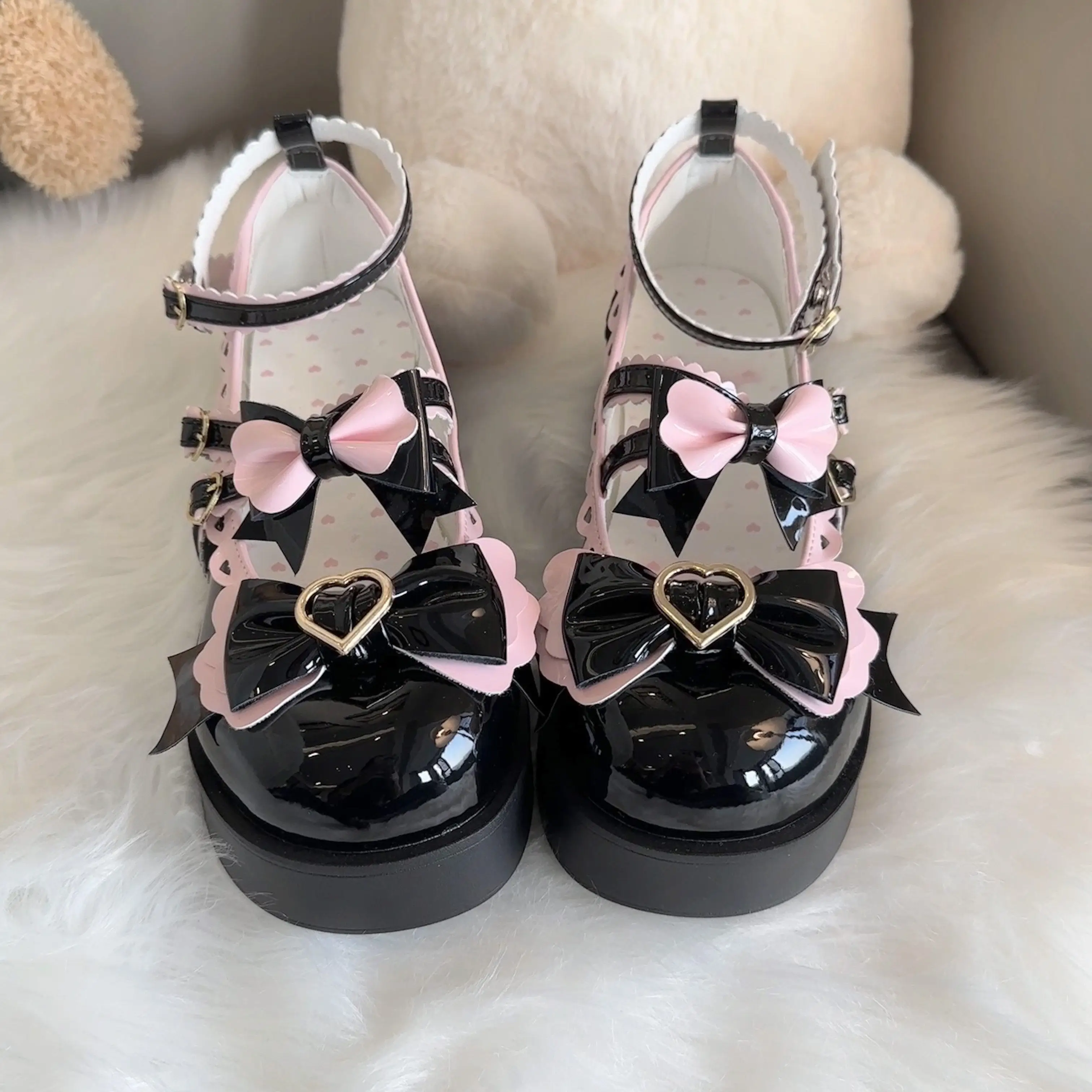 

Japanese Sweet and Cute Original Sweetheart Lolita Bow Peace of Mind Platform Muffin Shoes Female Mary Jane Lo Loli Style Shoes