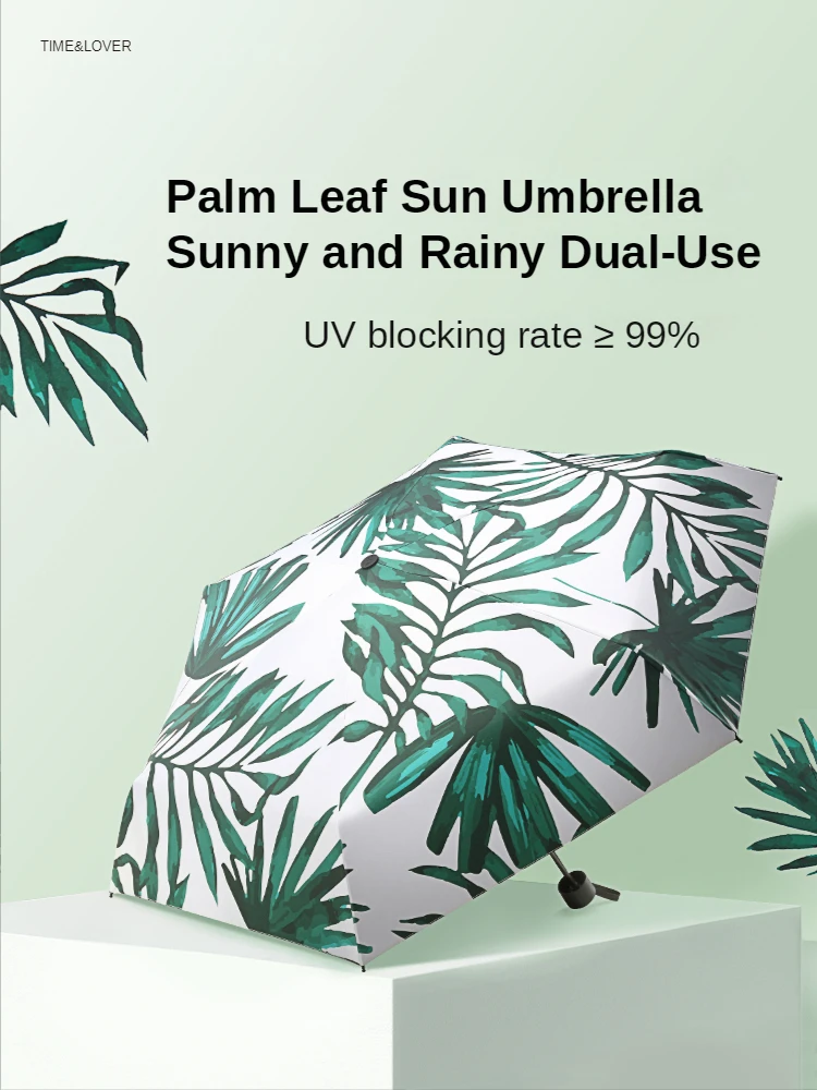 Ultralight Small Palm Leaf Folding Sun Umbrella Portable Automatic Creative Travel Mini Sun Umbrella Household Rain Gear