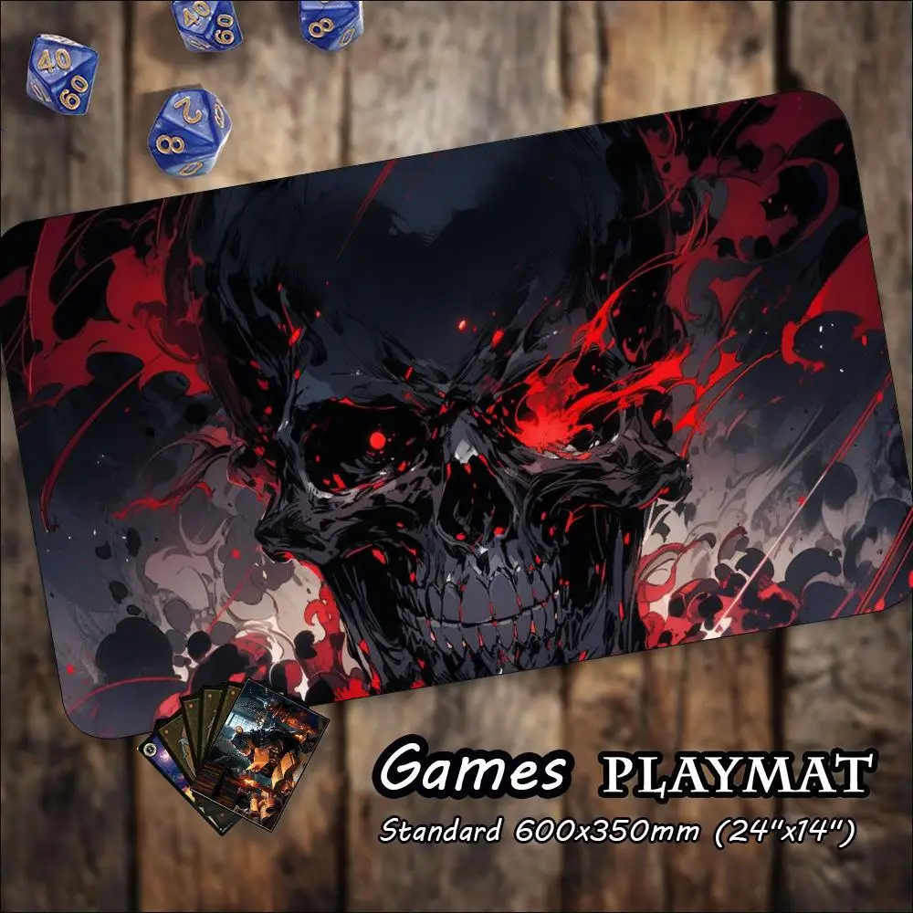 Red Skull Demon Game Playmat Non Slip Rubber Large Desk Mat Stitched Edge For Trading Card Game Laptop Computer Home Gaming Work