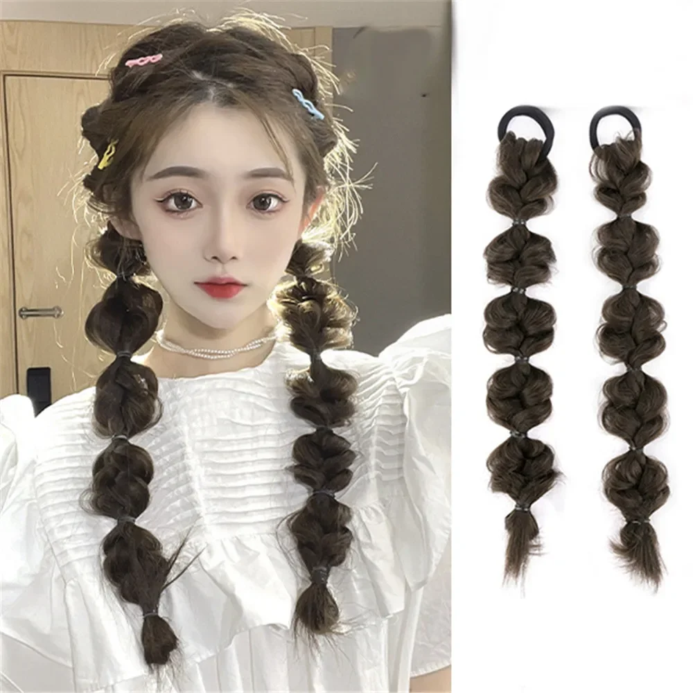 Korean Synthetic hair fiber heat-resistant ring ponytail bubble ponytail wig clip-on hair extension ponytail wig