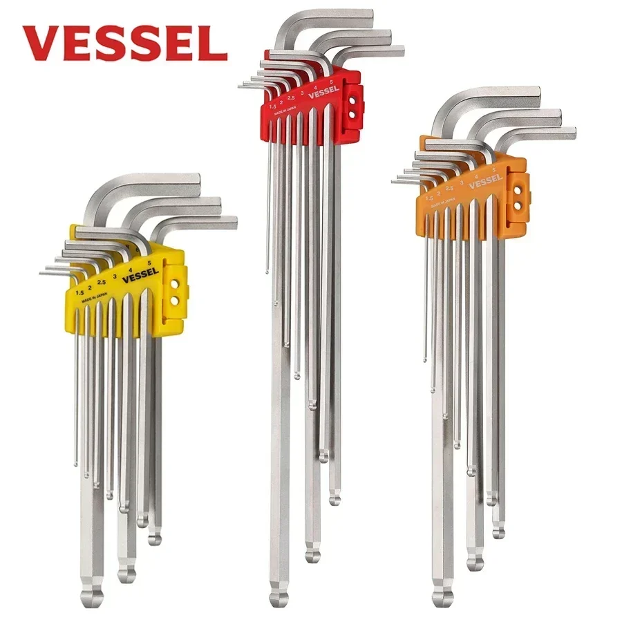 VESSEL Franchise Hex Wrench NO.8309BP|8309BP-L|8309BP-XL, ball-end allen wrench, ultra-long type, with magnetic