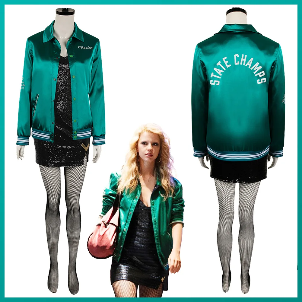 2024 Movie MaXXXine Costume Disguise Maxine Minx Cosplay Fantasy Green Jacket Clothing Adult Women Roleplay Fantasia Outfit