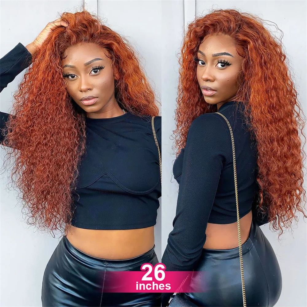 

Ginger Orange Color 13x6 Full Lace Front Wigs Water Curly 100% Human Hair Wigs 13x4 Hd Transparent Deep Wave Lace Frontal Wigs