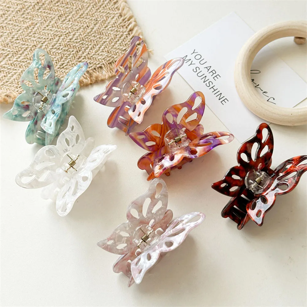 ?Acetate Resin Hair Claws Hollow Butterfly Grab Clip Gradient Tie-Dye Colored Fairy Butterfly Hairpin Clip Barrettes For Women