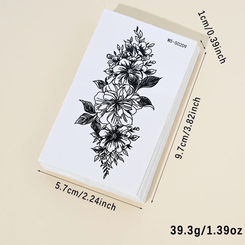 30/35 قطعة ثلاثية الأبعاد مثير زهرة سوداء الوشم ملصقات ارتفع الأزهار الأيائل المتاح وهمية الوشم للحزب الرجال النساء حفلة اليد الجسم ديكور #6