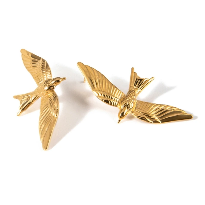 Stainless Steel Ear Studs Gold Plated Stereoscopic Bird Shaped Earrings Jewelry Comfortable Metal Earwear Accessories